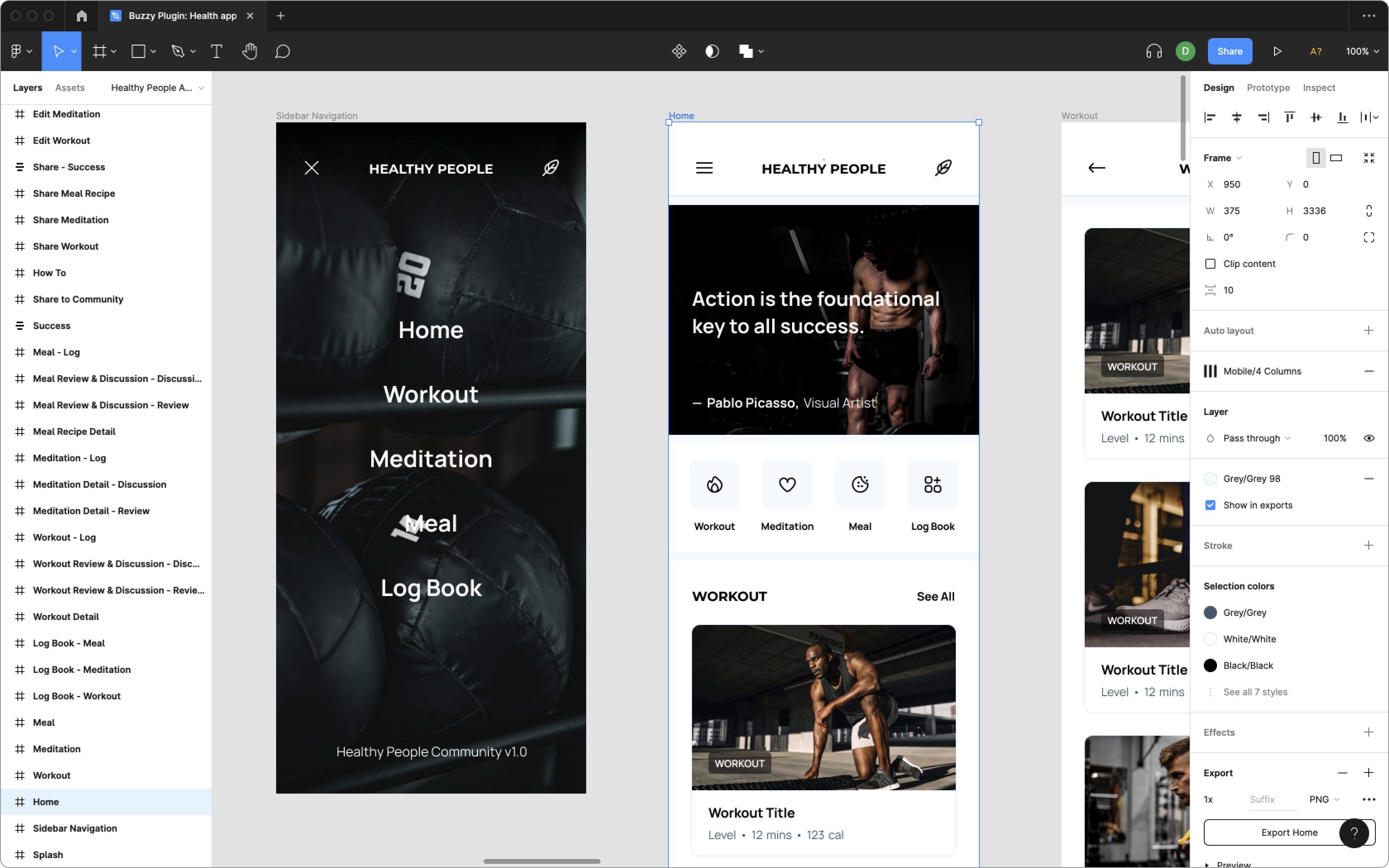 Figma healthcare app interface prepared for Buzzy conversion