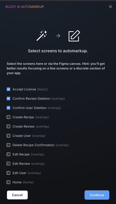 Buzzy Figma plugin automarkup panel